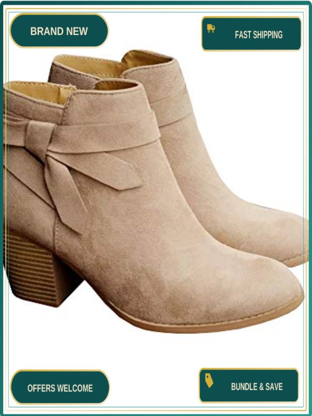 Women's Chelsea Ankle Boots Stacked Heel Faux Suede Zip Closure